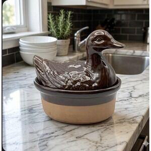 Vintage Duck On Nest Terra-Cotta Clay 16oz Baking Oven Casserole Dish W/ Box